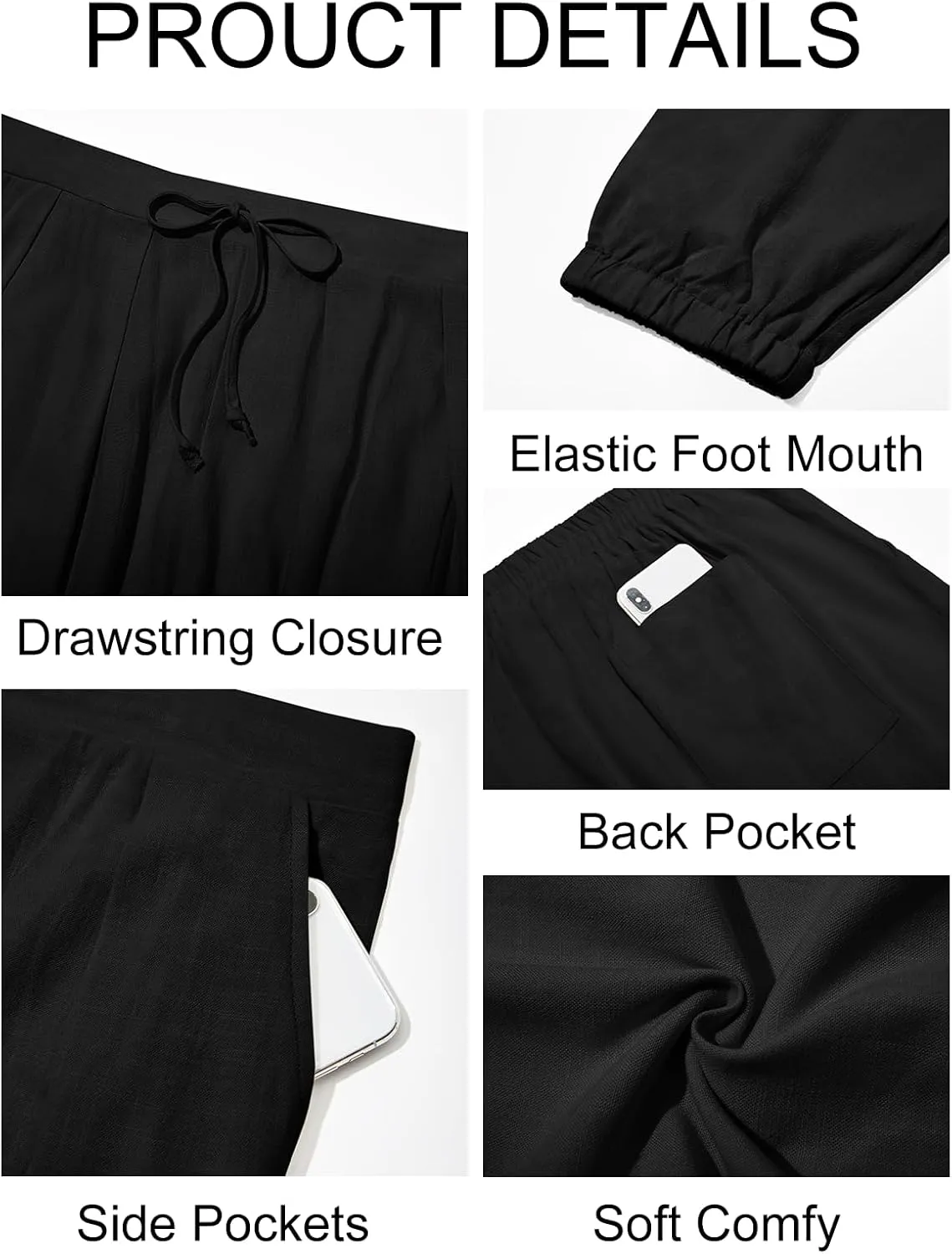 Runcati Mens Casual Pants Elastic Waist Linen Drawstring Pleated Lightweight Joggers Loose Fit Summer Beach Yoga Trousers