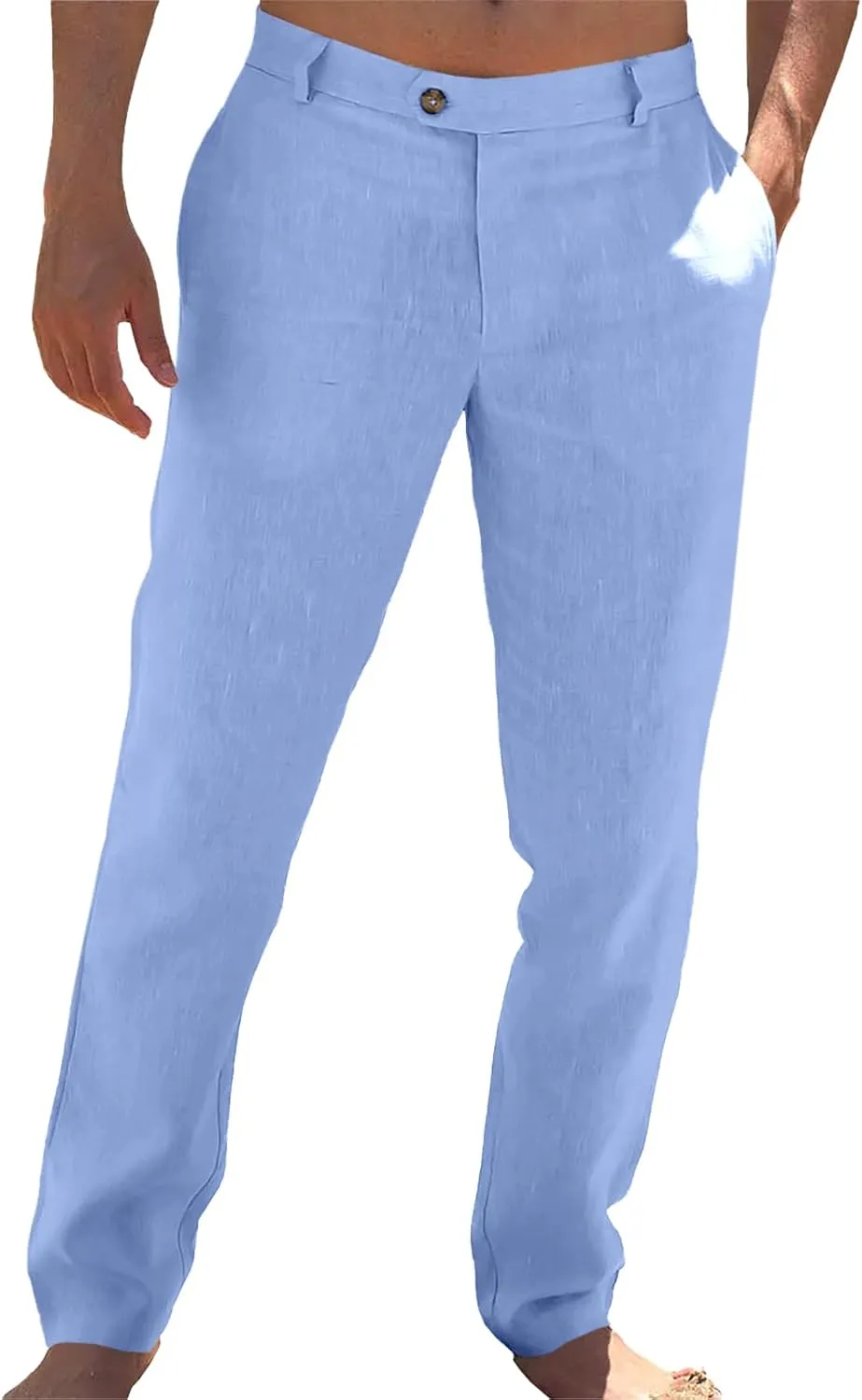 Runcati Mens Casual Pants Elastic Waist Linen Lightweight Straight-Legs Loose Fit Summer Beach Yoga Trousers