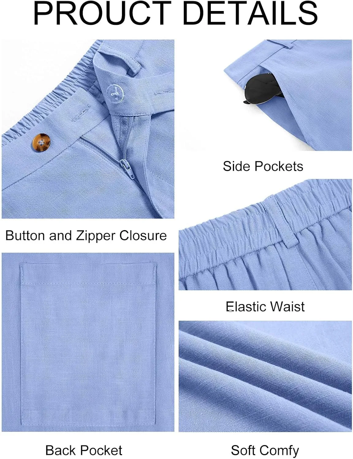 Runcati Mens Casual Pants Elastic Waist Linen Lightweight Straight-Legs Loose Fit Summer Beach Yoga Trousers