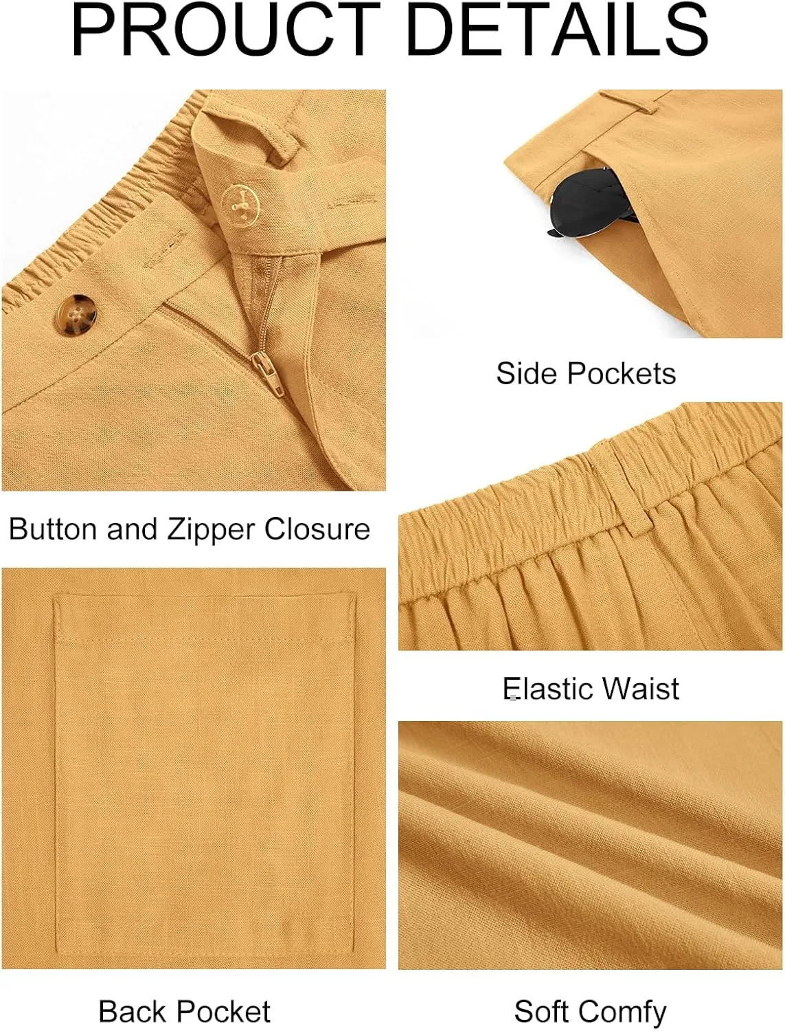 Runcati Mens Casual Pants Elastic Waist Linen Lightweight Straight-Legs Loose Fit Summer Beach Yoga Trousers