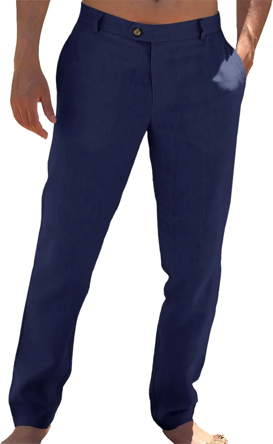 Runcati Mens Casual Pants Elastic Waist Linen Lightweight Straight-Legs Loose Fit Summer Beach Yoga Trousers