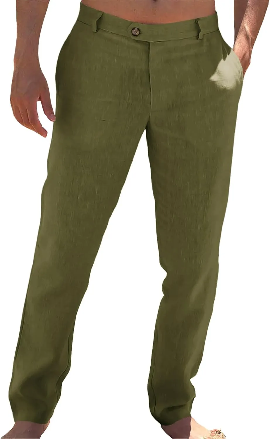 Runcati Mens Casual Pants Elastic Waist Linen Lightweight Straight-Legs Loose Fit Summer Beach Yoga Trousers