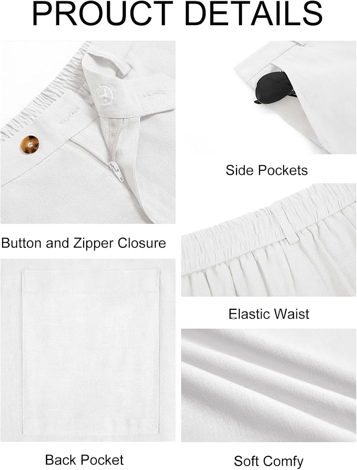 Runcati Mens Casual Pants Elastic Waist Linen Lightweight Straight-Legs Loose Fit Summer Beach Yoga Trousers