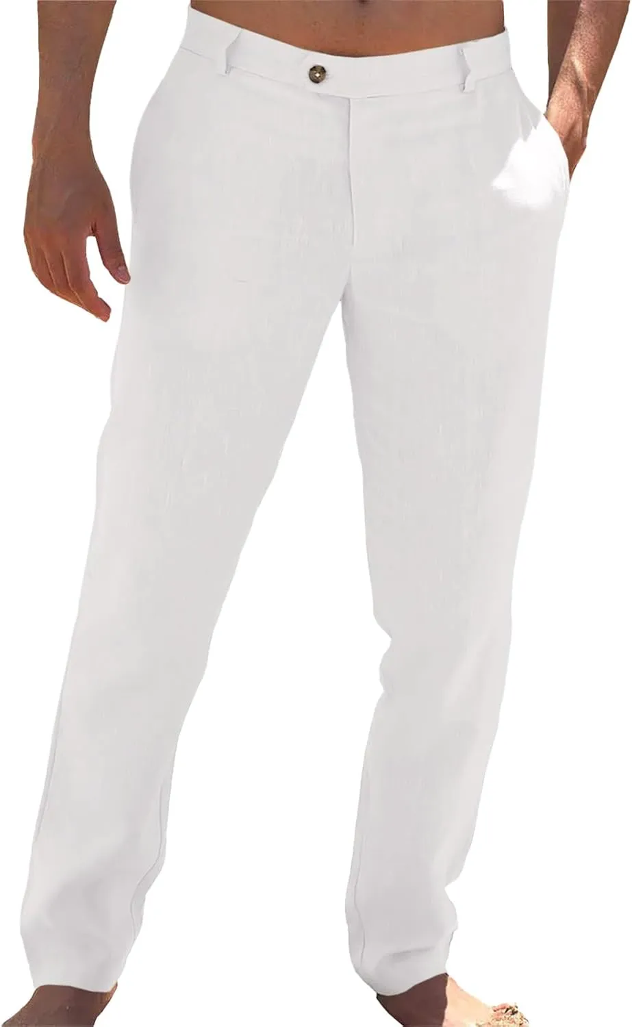 Runcati Mens Casual Pants Elastic Waist Linen Lightweight Straight-Legs Loose Fit Summer Beach Yoga Trousers