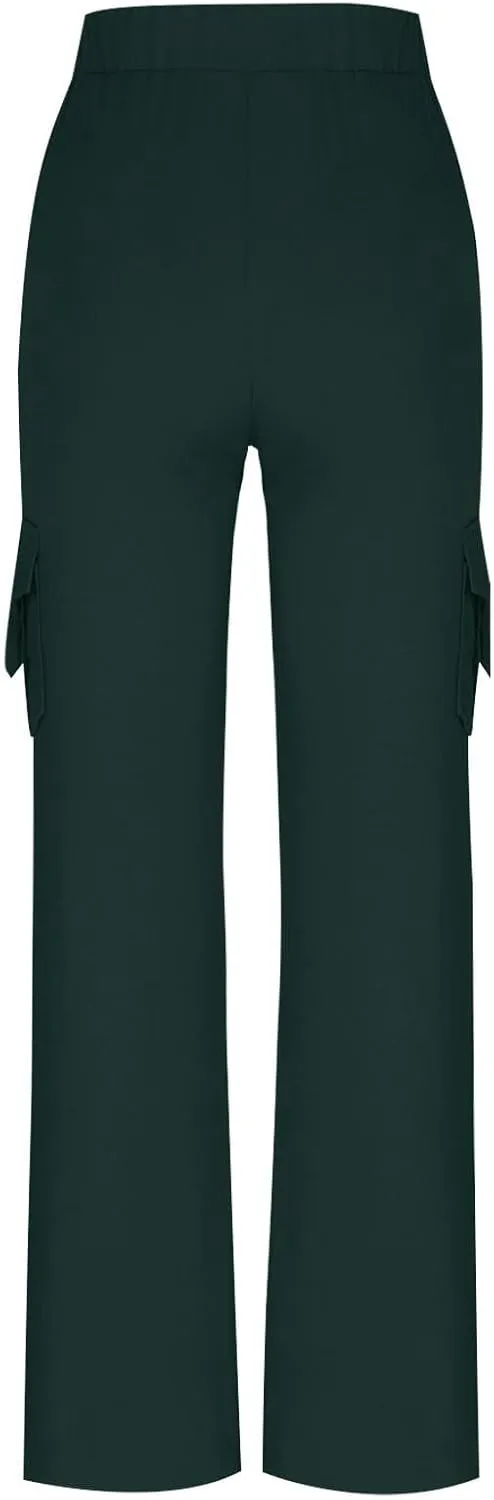 Ruziyoog Womens Cargo Pants Drawstring Waist Loose Fit Flare Trousers with Pockets Casual Lounge Wear Sweatpants