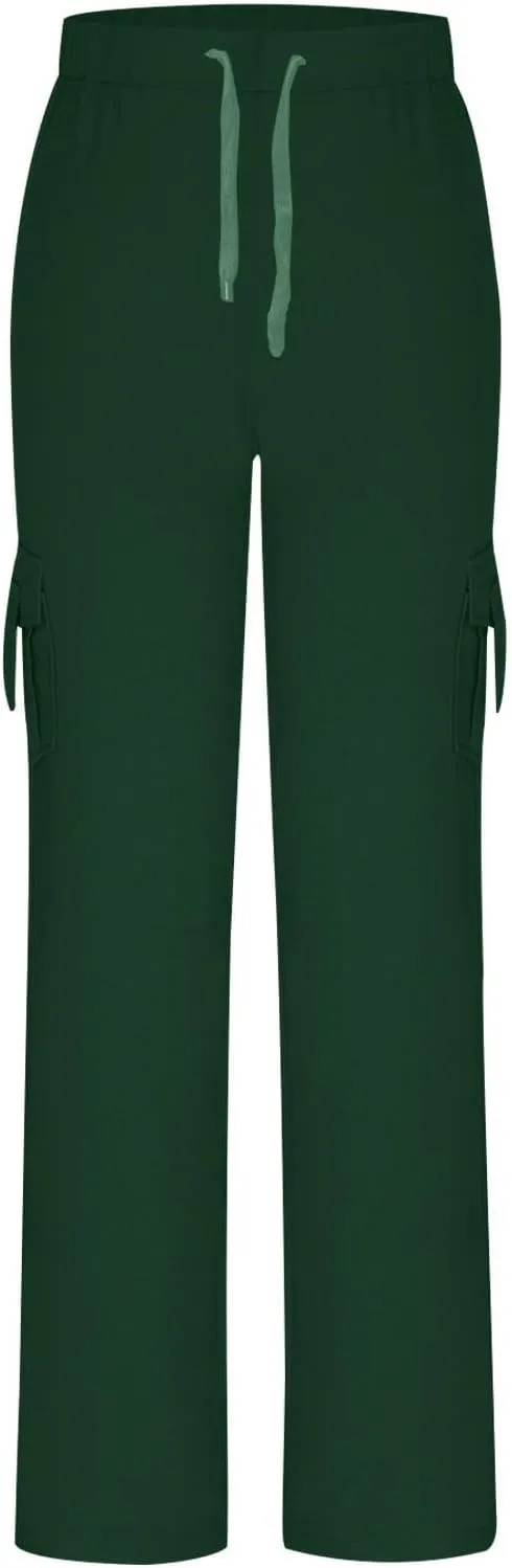 Ruziyoog Womens Cargo Pants Drawstring Waist Loose Fit Flare Trousers with Pockets Casual Lounge Wear Sweatpants