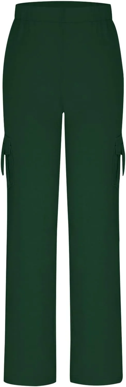 Ruziyoog Womens Cargo Pants Drawstring Waist Loose Fit Flare Trousers with Pockets Casual Lounge Wear Sweatpants