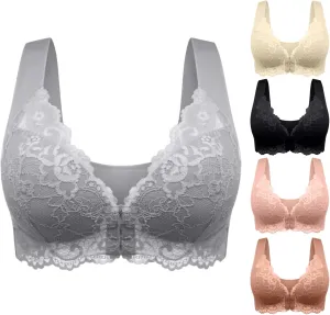 Seamless Bras for Women Front Closure No Underwire Bras Lace Breathable Bra Push Up Bralette Support Posture Bra