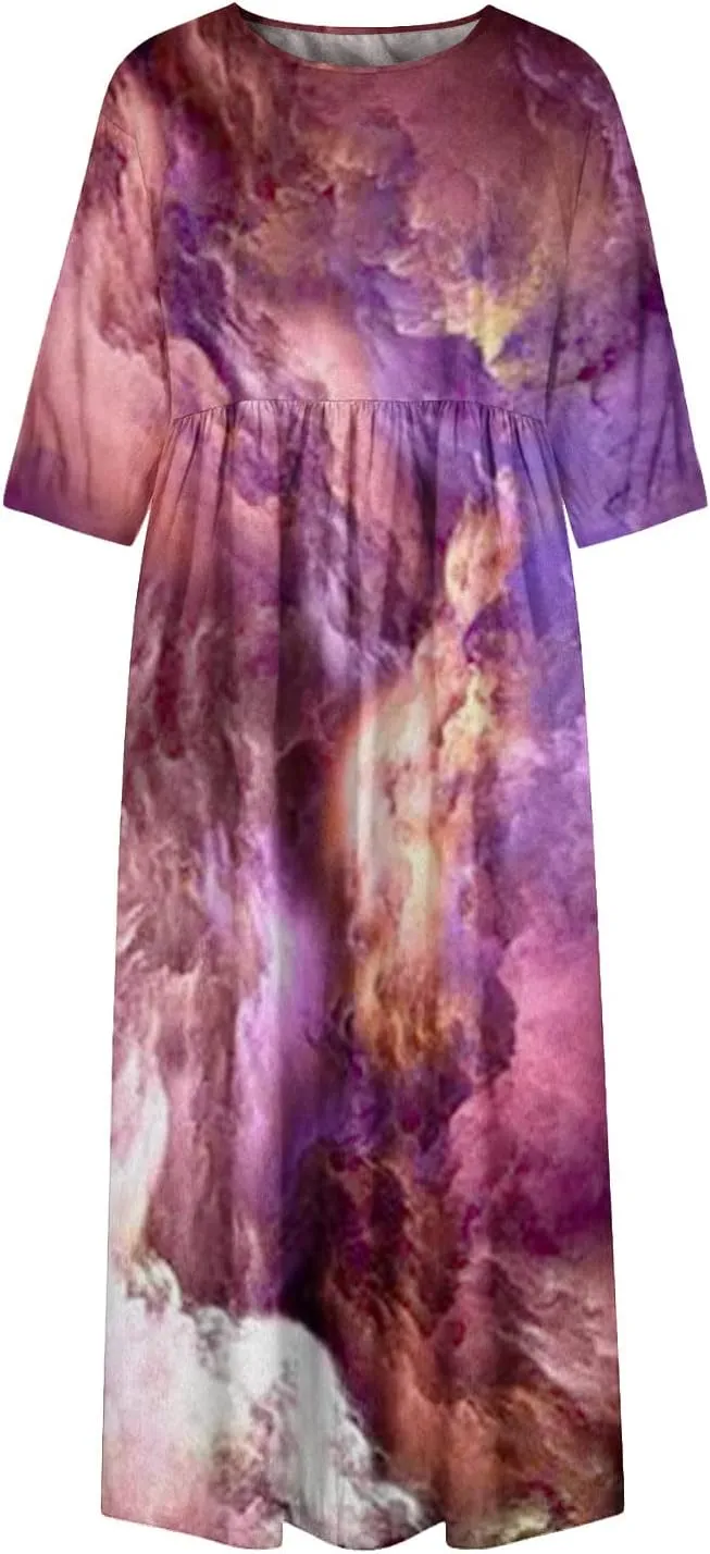 SGASY Muumuu Dresses for Women 2024 Plus Size Crewneck Sundress Beach Casual Short Sleeve Long Tunic Dress with Pockets