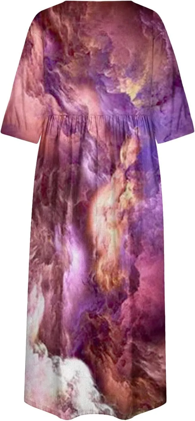 SGASY Muumuu Dresses for Women 2024 Plus Size Crewneck Sundress Beach Casual Short Sleeve Long Tunic Dress with Pockets