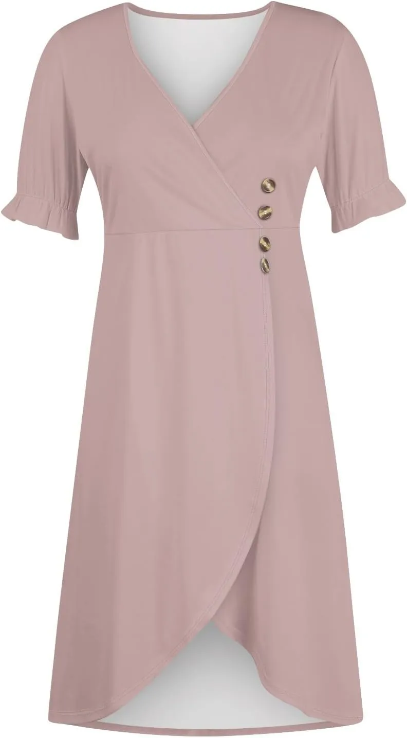 Shift Dresses for Women Faux Wrap Irregular Hem Boho Midi-Dress Elegant Summer 2025 Trendy