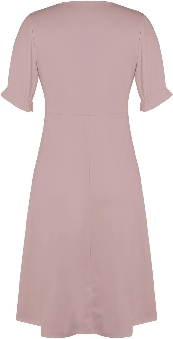 Shift Dresses for Women Faux Wrap Irregular Hem Boho Midi-Dress Elegant Summer 2025 Trendy