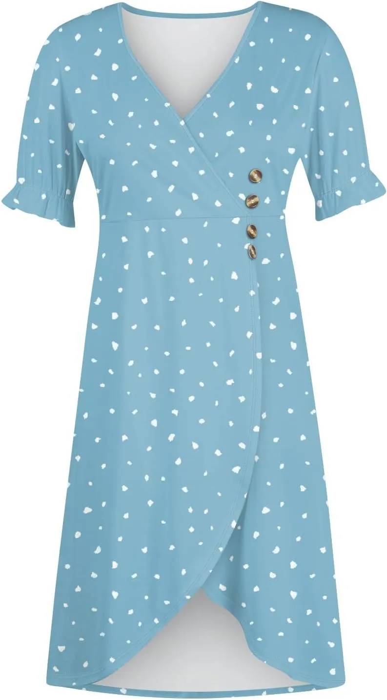 Shift Dresses for Women Faux Wrap Irregular Hem Boho Midi-Dress Elegant Summer 2025 Trendy