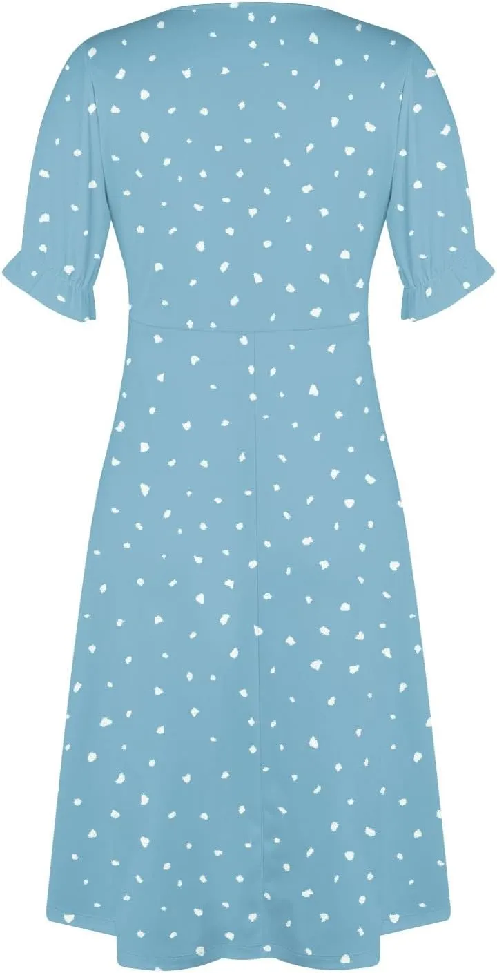 Shift Dresses for Women Faux Wrap Irregular Hem Boho Midi-Dress Elegant Summer 2025 Trendy