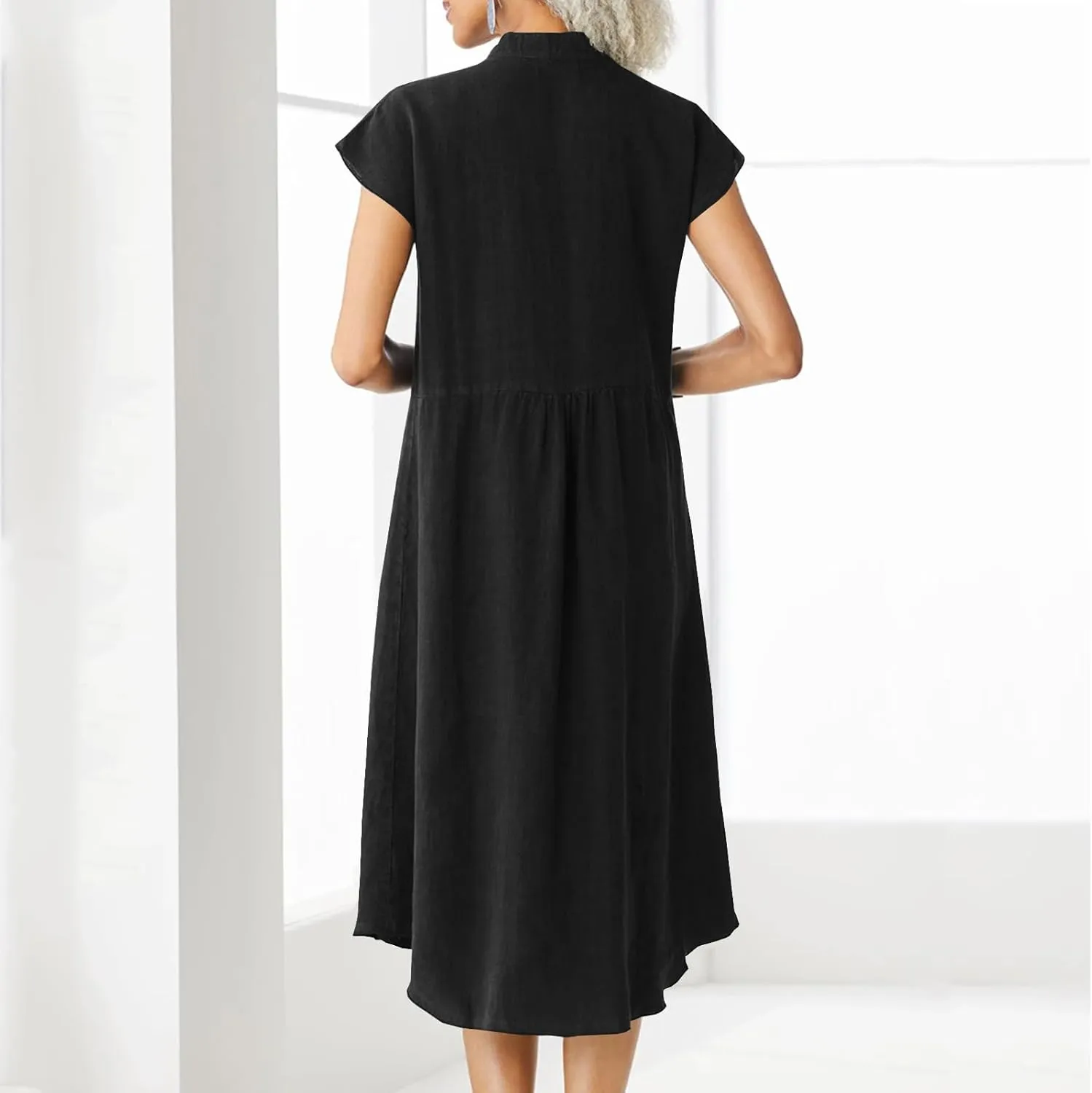 Shirt Dresses for Women Button Down Knee Length Cotton Linen Dress Cover Up Oversized Blouse Tops Flowy Dress Pockets
