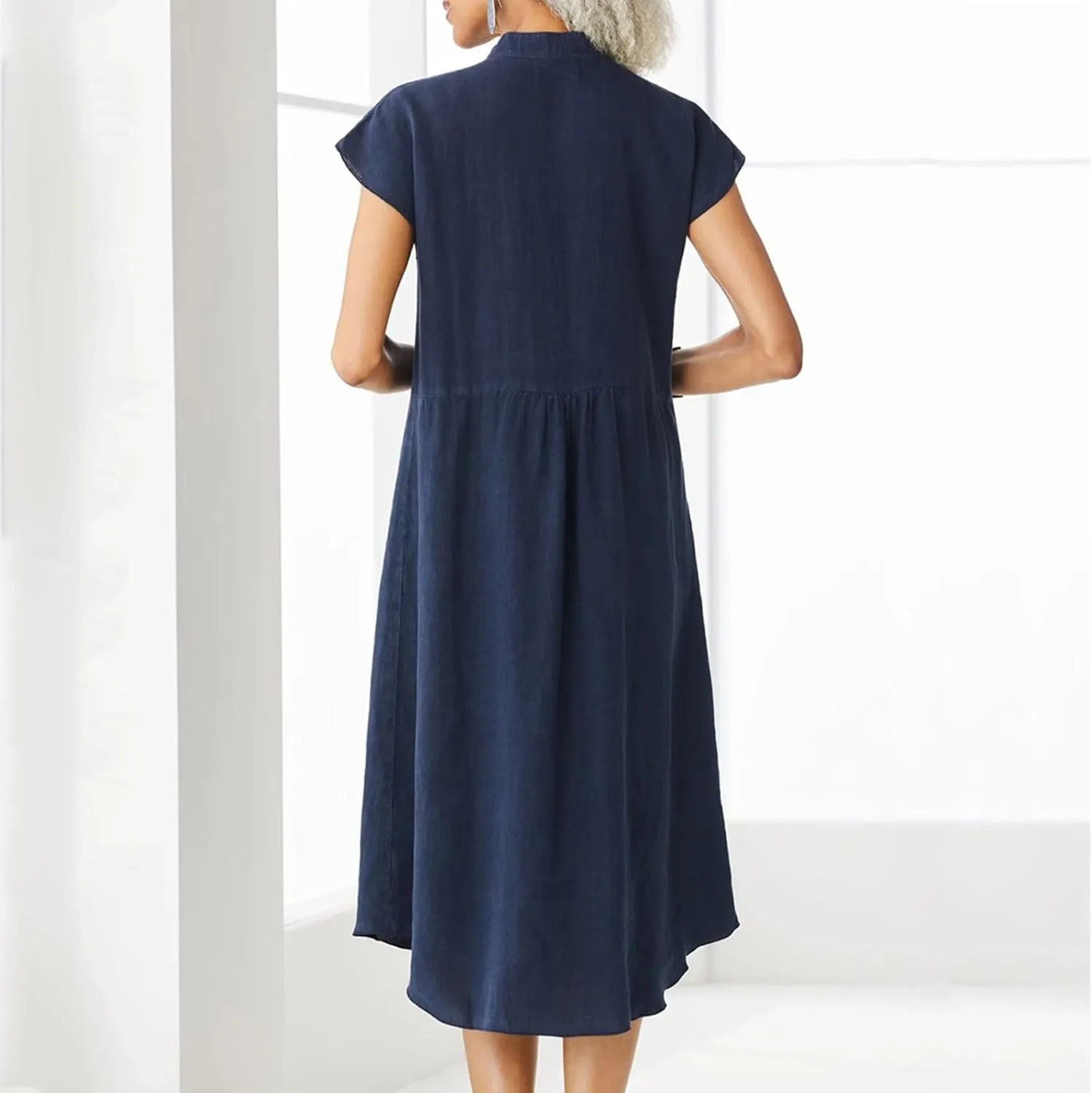 Shirt Dresses for Women Button Down Knee Length Cotton Linen Dress Cover Up Oversized Blouse Tops Flowy Dress Pockets
