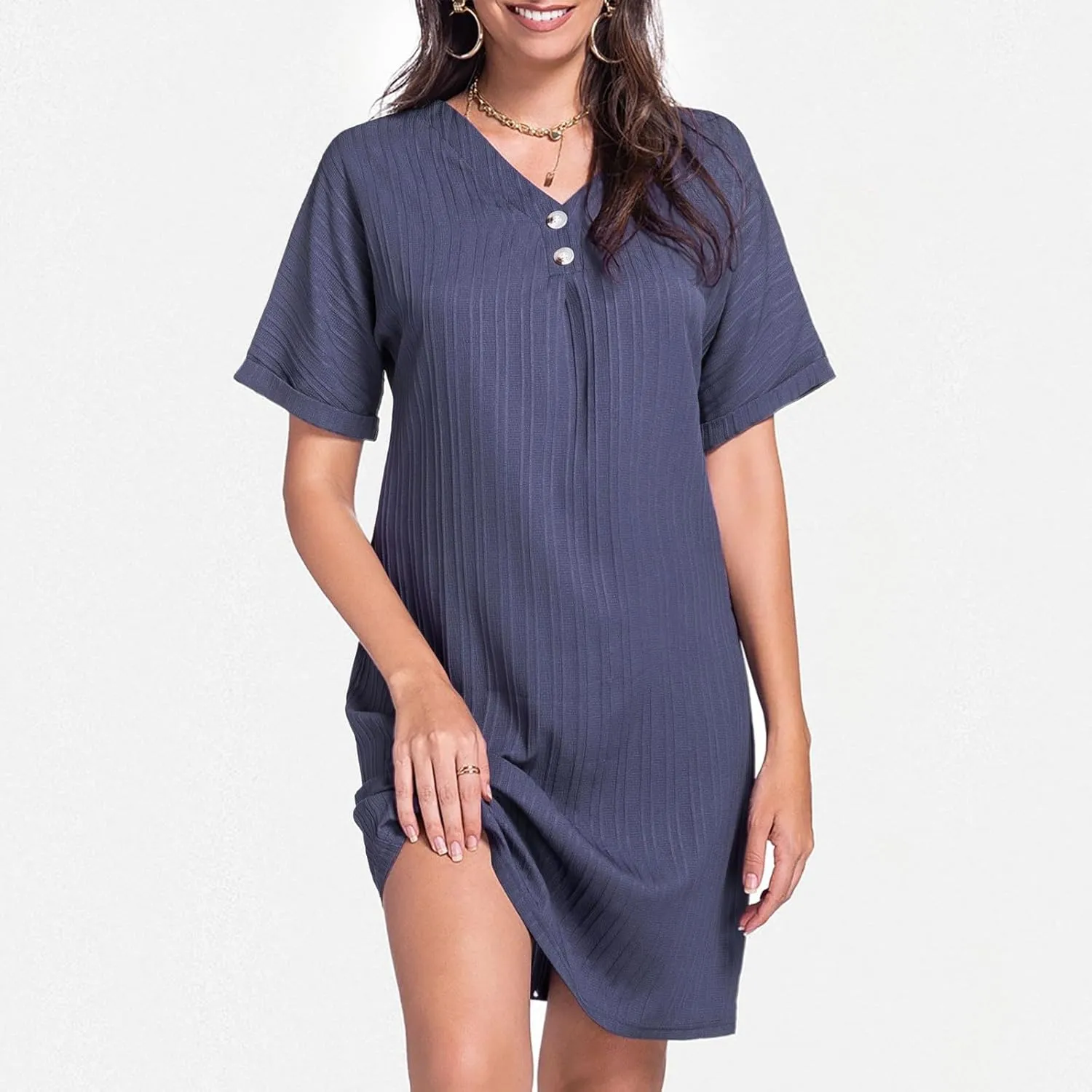 Shirt Dresses for Women, Women's Summer Casual T Shirt Dresses Short Sleeve Button Down Swing Dress with Pockets