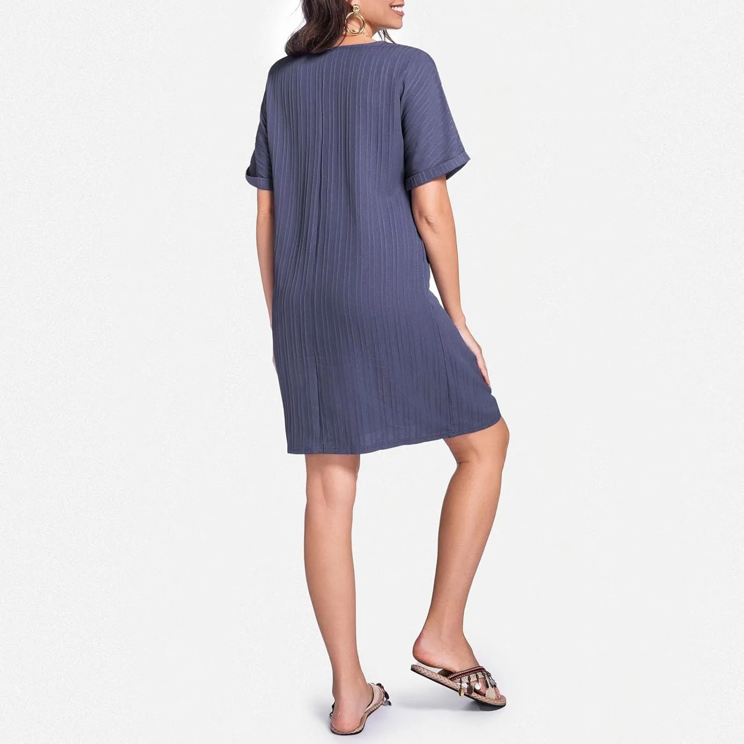 Shirt Dresses for Women, Women's Summer Casual T Shirt Dresses Short Sleeve Button Down Swing Dress with Pockets