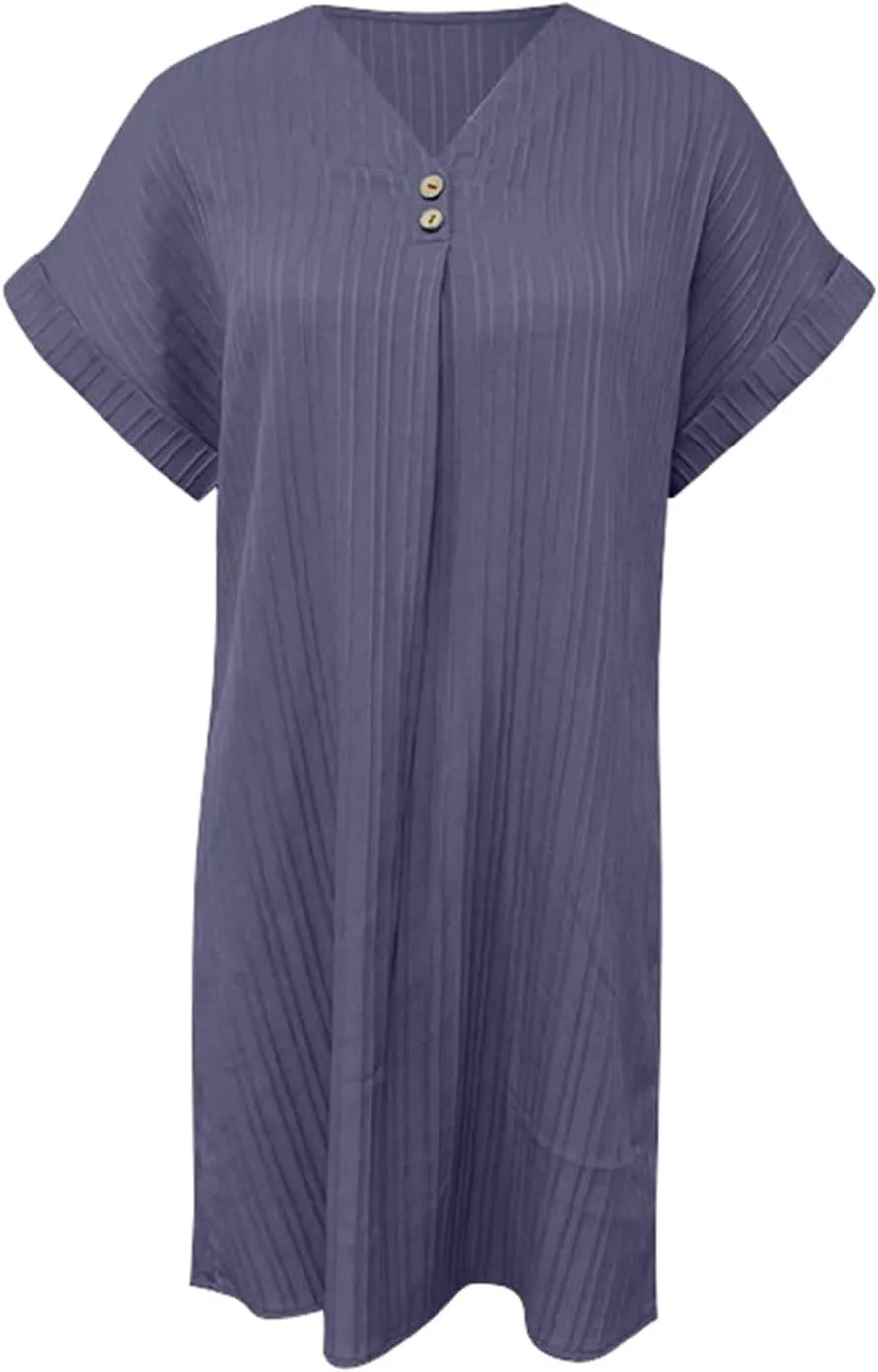 Shirt Dresses for Women, Women's Summer Casual T Shirt Dresses Short Sleeve Button Down Swing Dress with Pockets