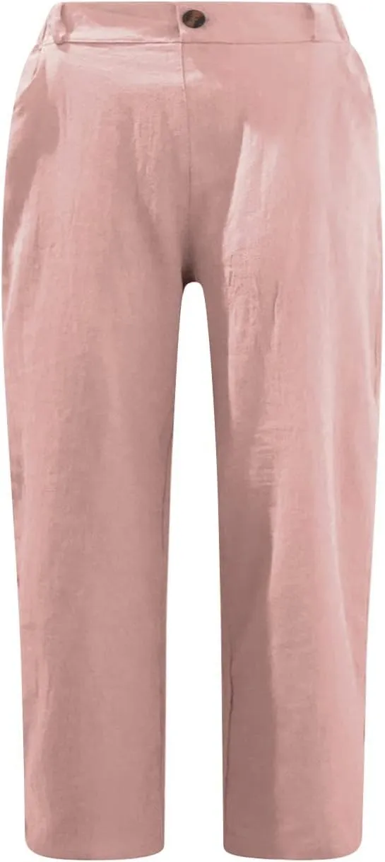 Shorts for Women Cotton Linen Shorts Folded Hem Long Shorts Below The Knee Elastic Waist Shorts Summer Dressy Casual