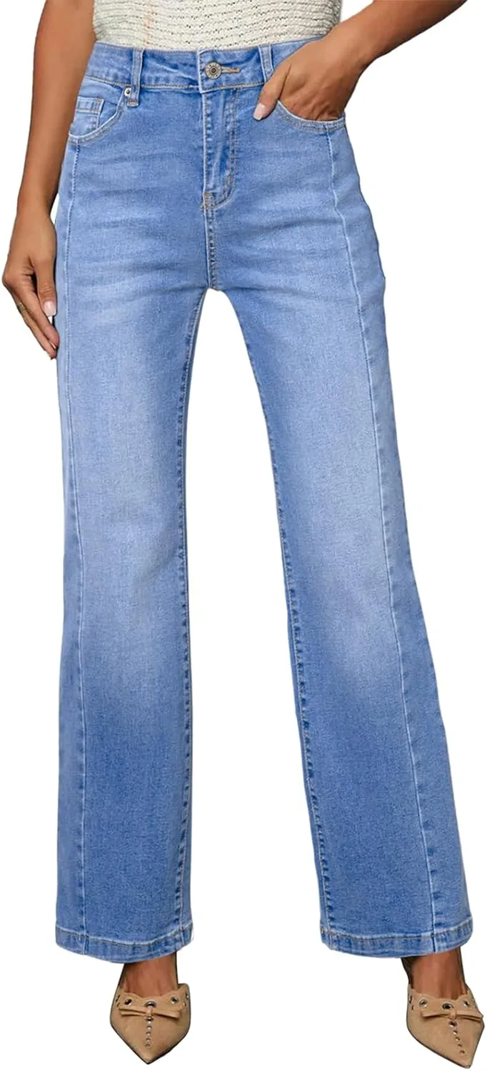 Sidefeel Women's High Waist Zimbaplatinum Jeans Stretch Skinny Slims Ankle Bootcut Jeans with Pockets