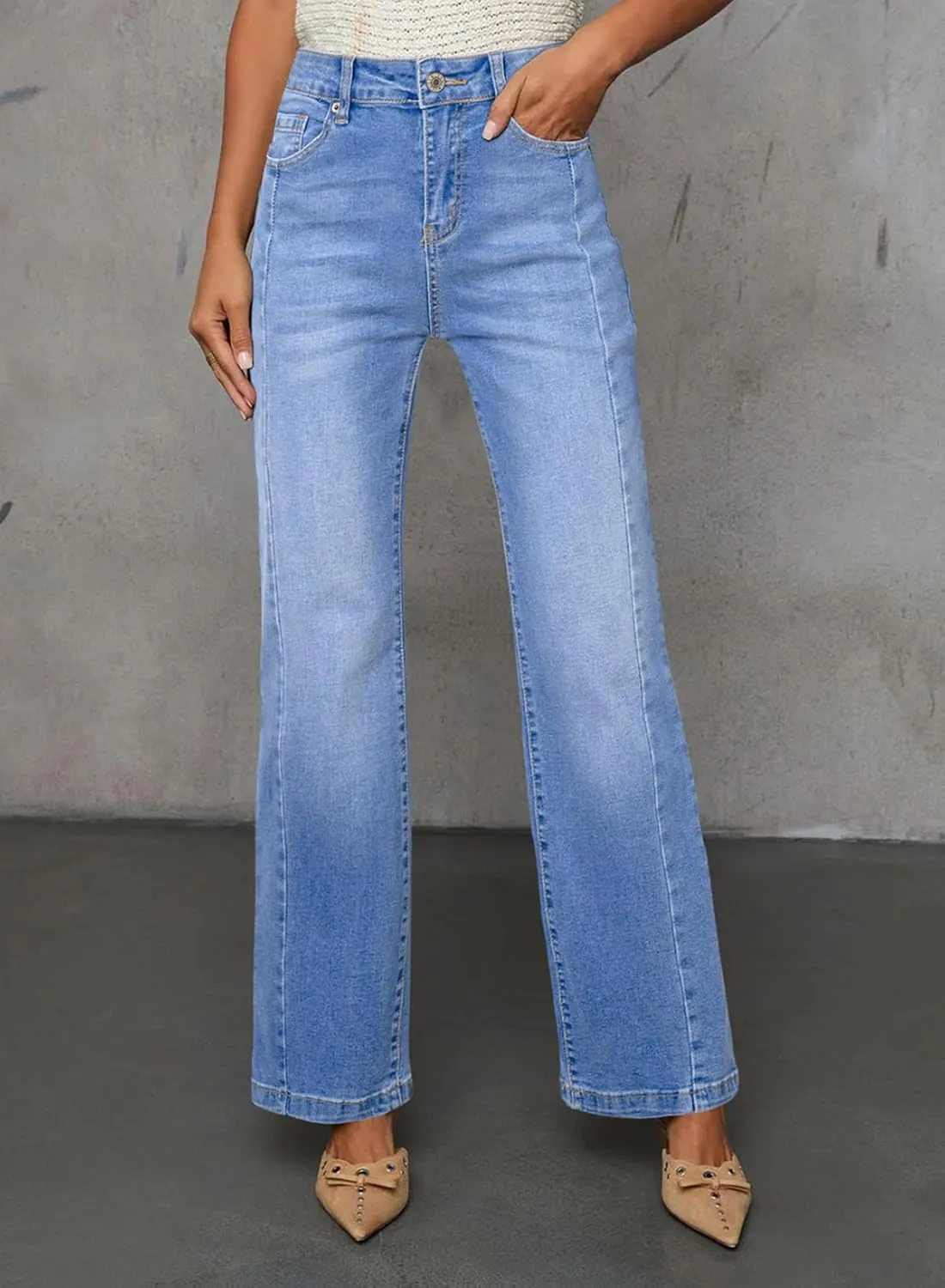 Sidefeel Women's High Waist Zimbaplatinum Jeans Stretch Skinny Slims Ankle Bootcut Jeans with Pockets