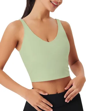 Sports Bras for Women Longline Padded Medium Support Workout Crop Tops Built in Shelf Bra Wirefree Gym Yoga Tank Top