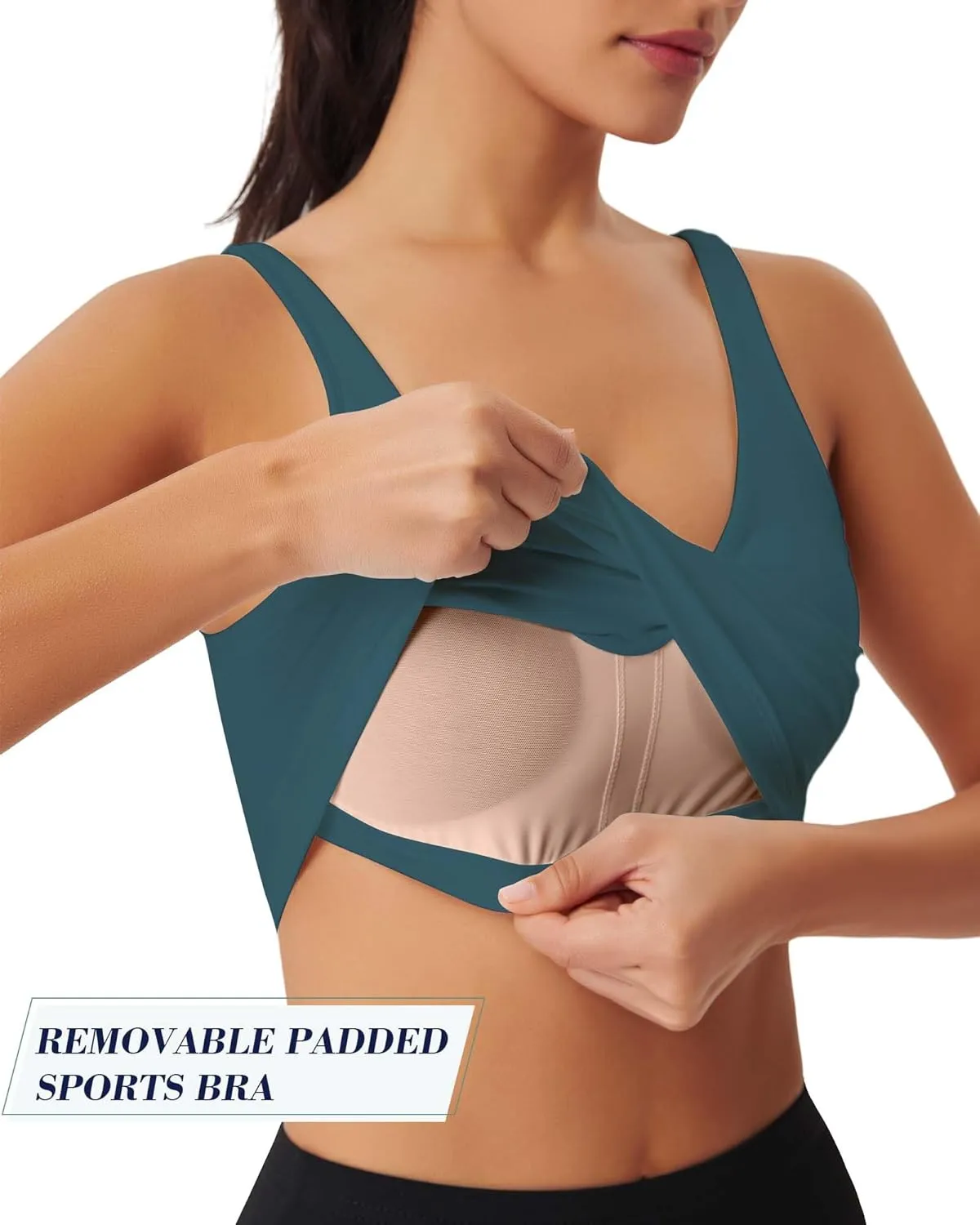 Sports Bras for Women Longline Padded Medium Support Workout Crop Tops Built in Shelf Bra Wirefree Gym Yoga Tank Top