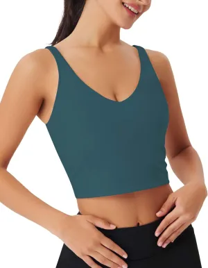 Sports Bras for Women Longline Padded Medium Support Workout Crop Tops Built in Shelf Bra Wirefree Gym Yoga Tank Top