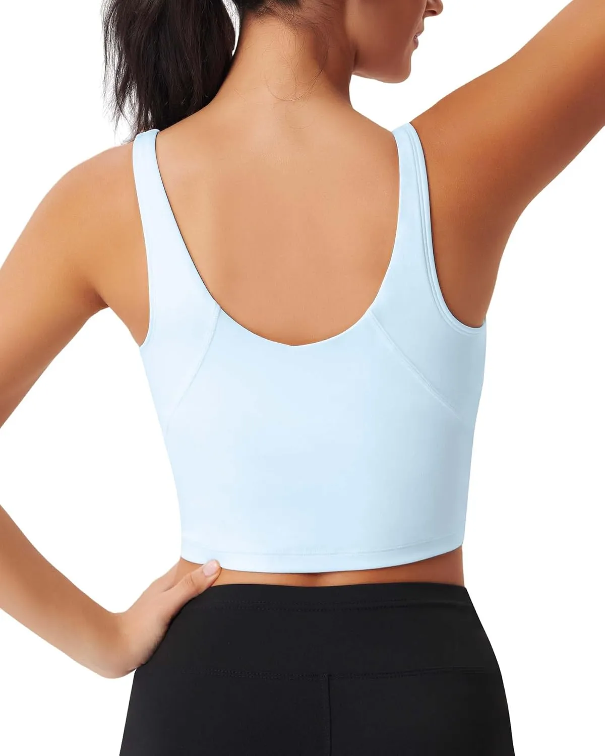 Sports Bras for Women Longline Padded Medium Support Workout Crop Tops Built in Shelf Bra Wirefree Gym Yoga Tank Top