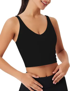 Sports Bras for Women Longline Padded Medium Support Workout Crop Tops Built in Shelf Bra Wirefree Gym Yoga Tank Top