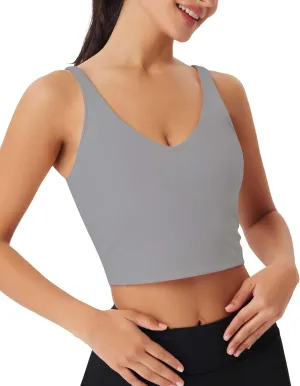 Sports Bras for Women Longline Padded Medium Support Workout Crop Tops Built in Shelf Bra Wirefree Gym Yoga Tank Top