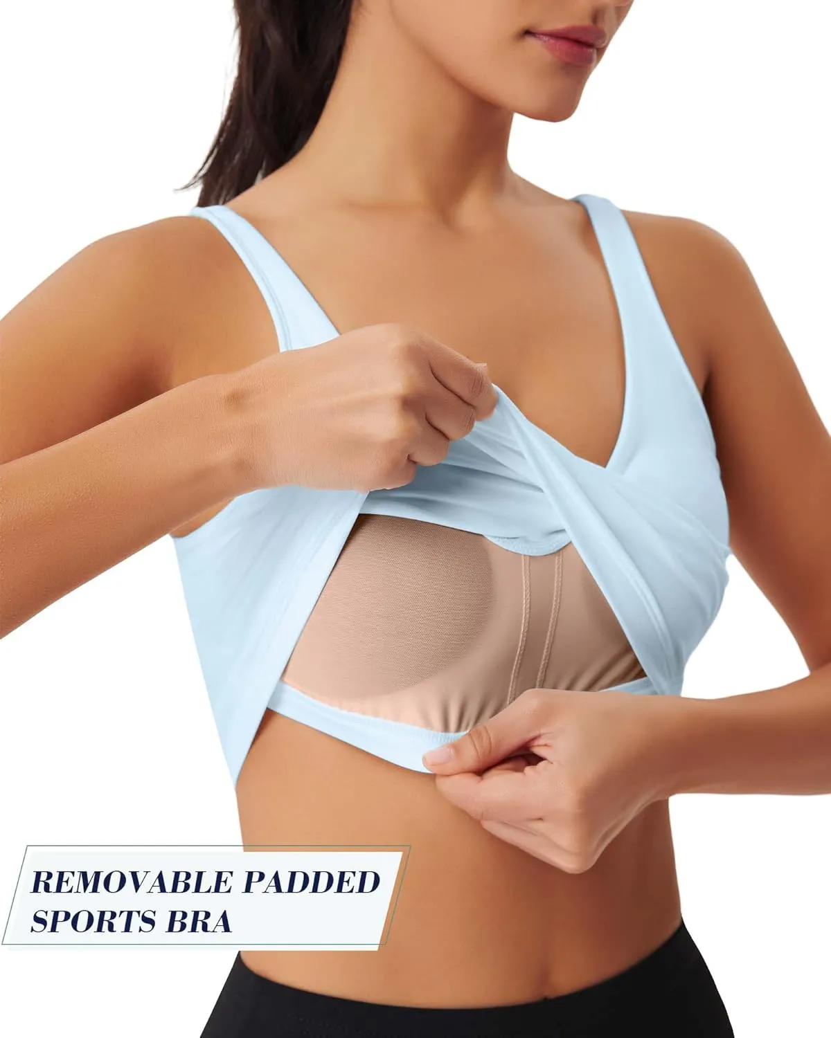 Sports Bras for Women Longline Padded Medium Support Workout Crop Tops Built in Shelf Bra Wirefree Gym Yoga Tank Top