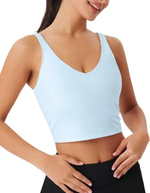 Sports Bras for Women Longline Padded Medium Support Workout Crop Tops Built in Shelf Bra Wirefree Gym Yoga Tank Top