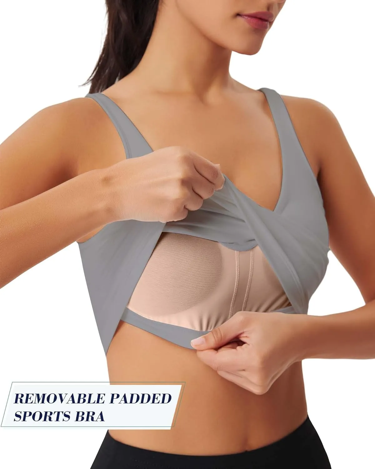 Sports Bras for Women Longline Padded Medium Support Workout Crop Tops Built in Shelf Bra Wirefree Gym Yoga Tank Top