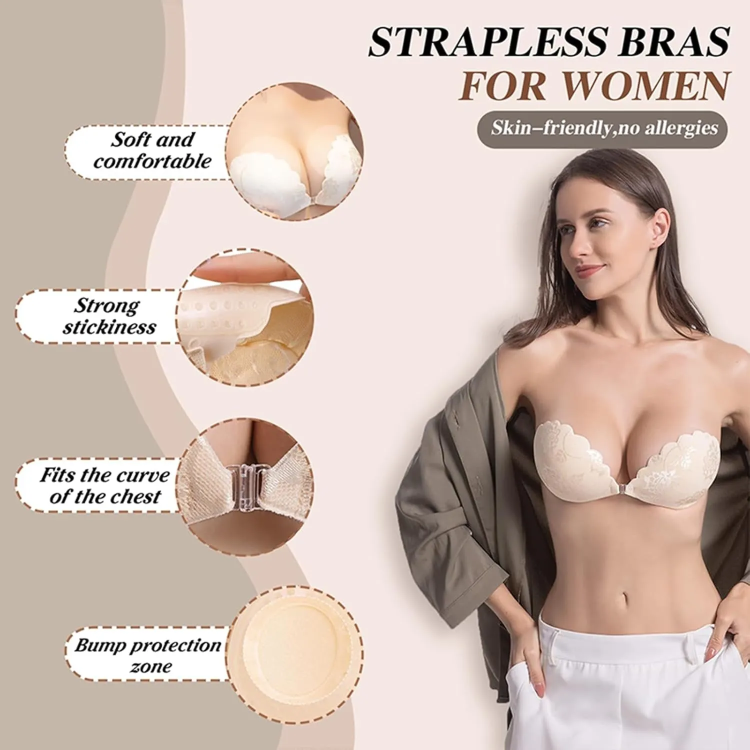 Strapless Sticky Bra Invisible Sticky Boobs Silicone Adhesive Bra Backless Pushup Lift Bra for Everyday Comfort