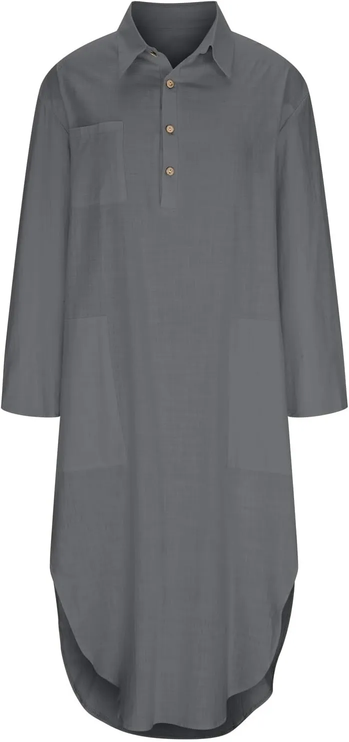 Summer Dresses for Women 2025 Cotton Linen Long Sleeve Button Down Casual Loose Maxi Shift Boho Flowy Dress
