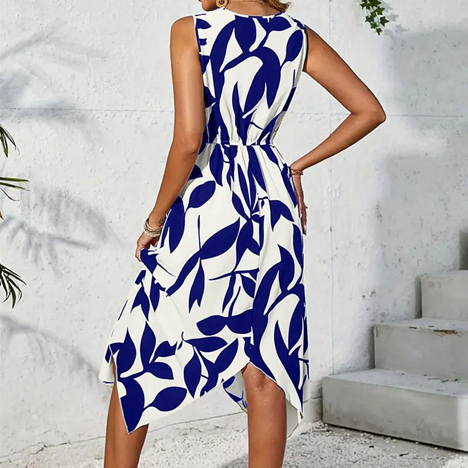 Summer Dresses for Women 2025 Floral Handkerchief Hem Midi Dresses Casual Flowy V Neck Tshirt Dress A Line Tank Dress