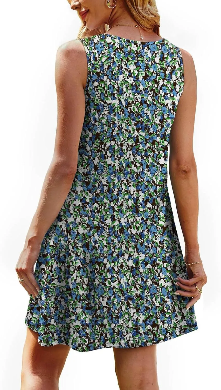 Summer Dresses for Women 2025 Loose Casual Crew Neck Sleeveless Sun Dresses with Pockets Beach Vacation Clothes