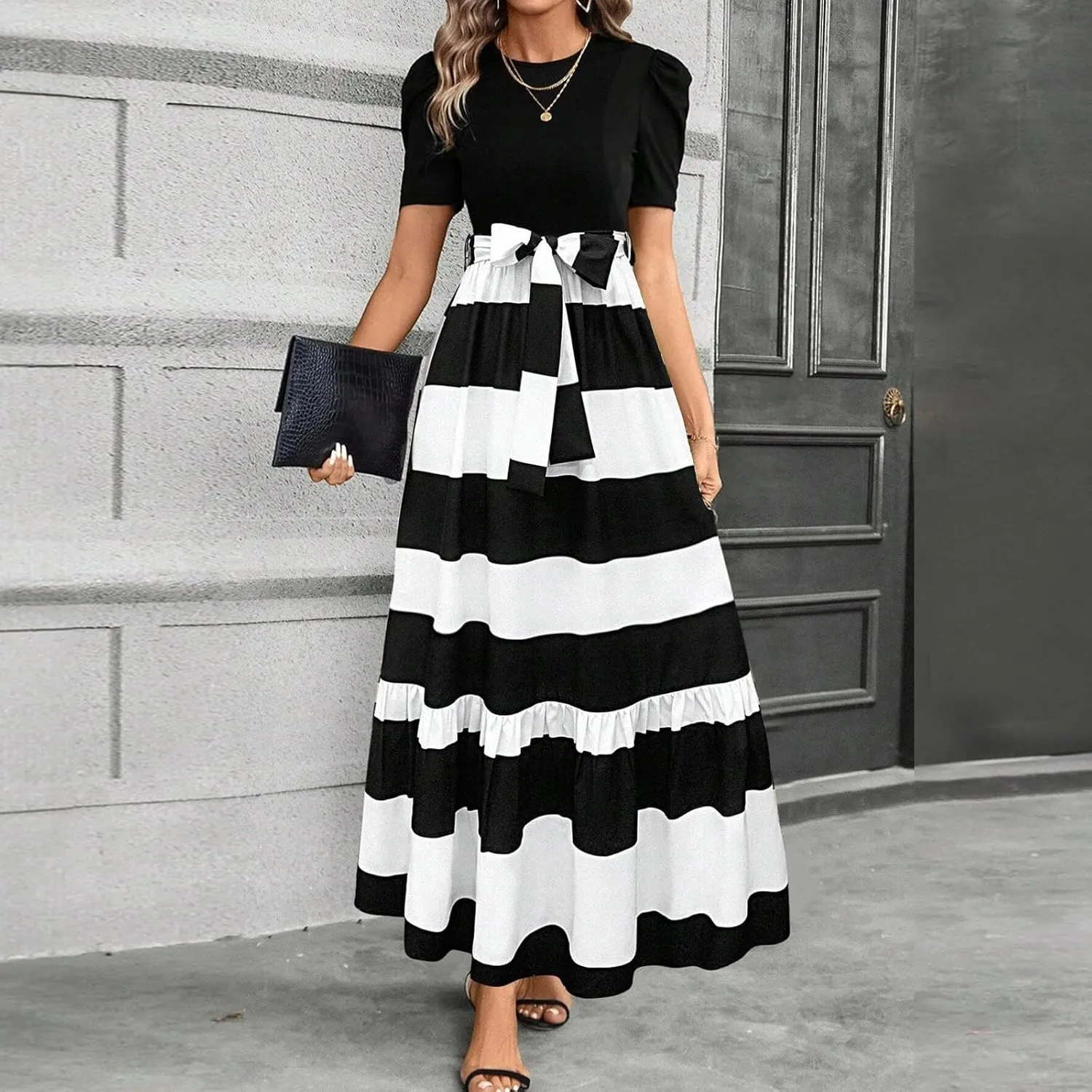Summer Dresses for Women 2025,Plus Size Formal Womens Easter Dresses Wedding Guest Patchwork Spring Dress for Women