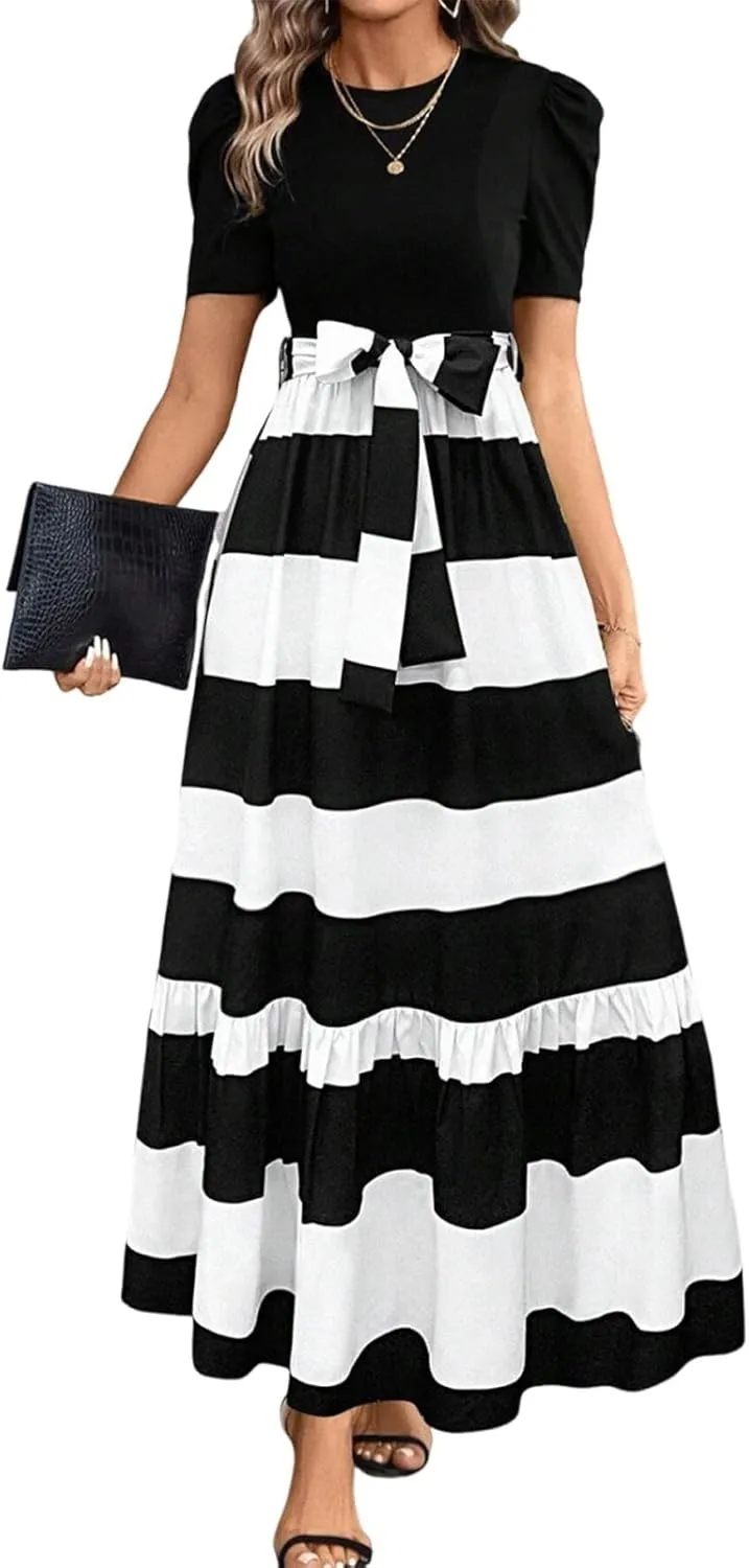 Summer Dresses for Women 2025,Plus Size Formal Womens Easter Dresses Wedding Guest Patchwork Spring Dress for Women