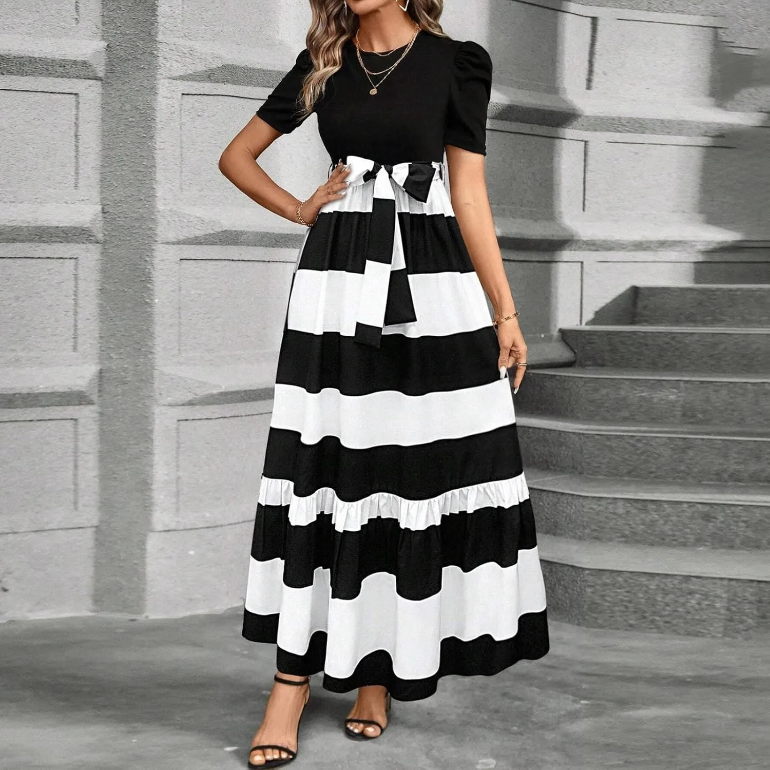 Summer Dresses for Women 2025,Plus Size Formal Womens Easter Dresses Wedding Guest Patchwork Spring Dress for Women
