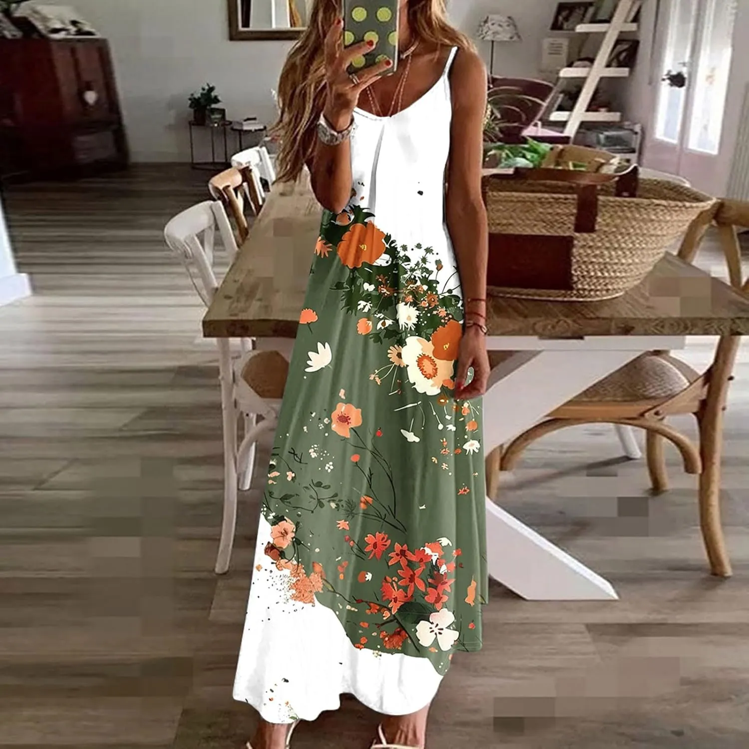 Summer Dresses for Women Beach Vacation Maxi Dress Spaghetti Strap Floral Printed Sundress Boho Casual Clothes 2025