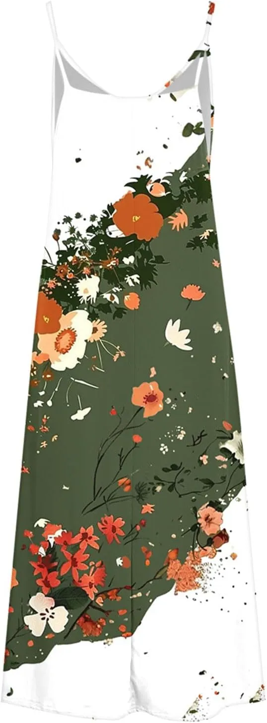 Summer Dresses for Women Beach Vacation Maxi Dress Spaghetti Strap Floral Printed Sundress Boho Casual Clothes 2025