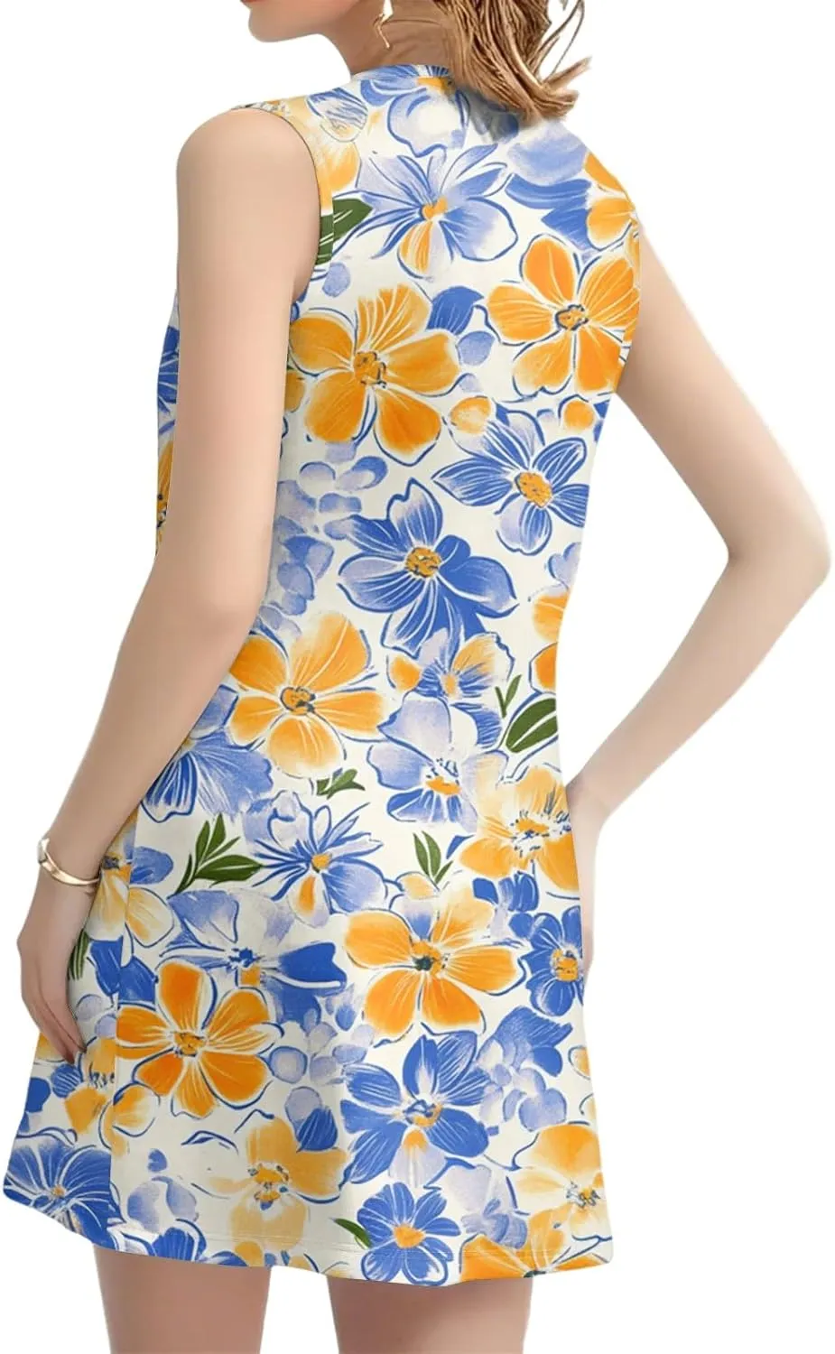 Summer Dresses for Women Casual Sundress Floral Printed Pleated Mini Dress with Pocket Beach Cover Up Swimsuit