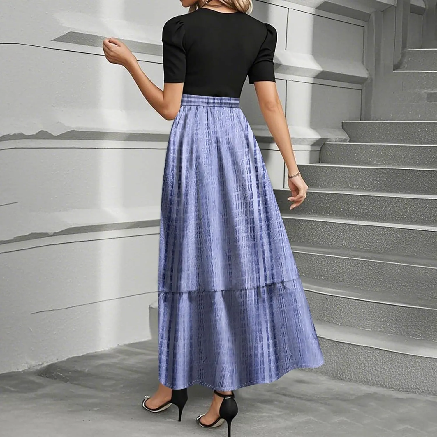 Summer Dresses for Women Elegant High Waist Maxi Dress Flowy Casual Long Dress A-Line Floral Printrd Dress with Belt