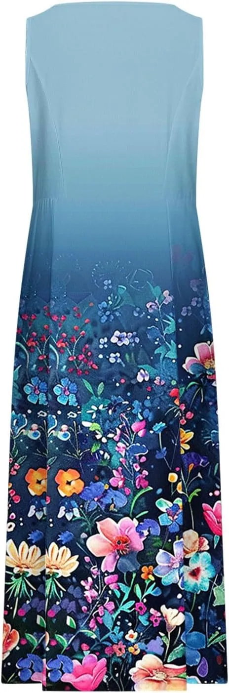 Summer Maxi Dresses for Women 2025 Casual Cotton Linen Floral Dress Spring Plus Size Elegante Beach Dress with Pockets
