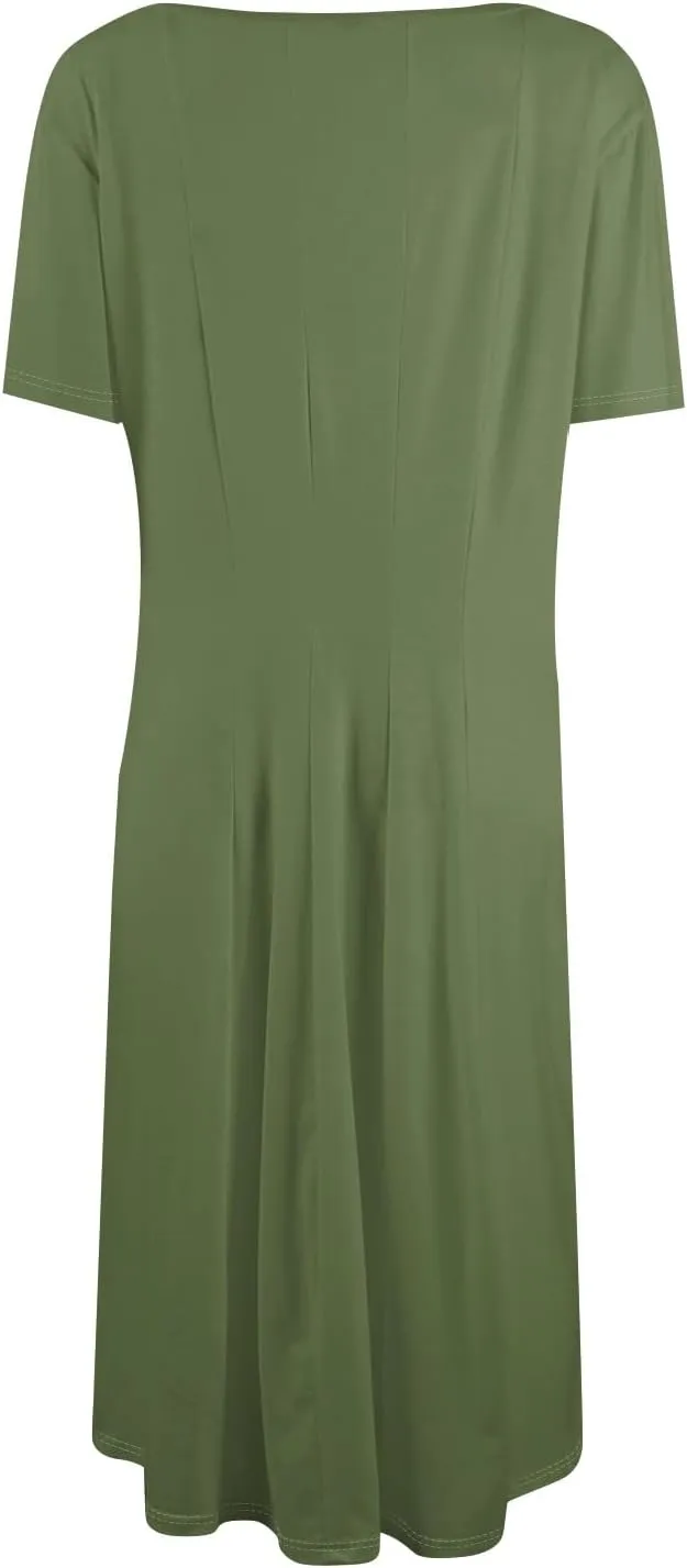 Summer Shirt Dresses for Women 2025 Short Sleeve Tiered Maxi Dresses Crewneck Flowy Beach Sundresses with Pockets