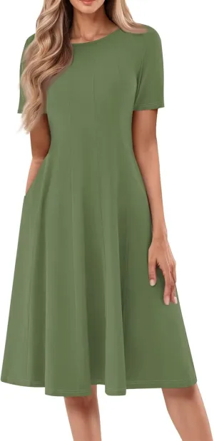Summer Shirt Dresses for Women 2025 Short Sleeve Tiered Maxi Dresses Crewneck Flowy Beach Sundresses with Pockets