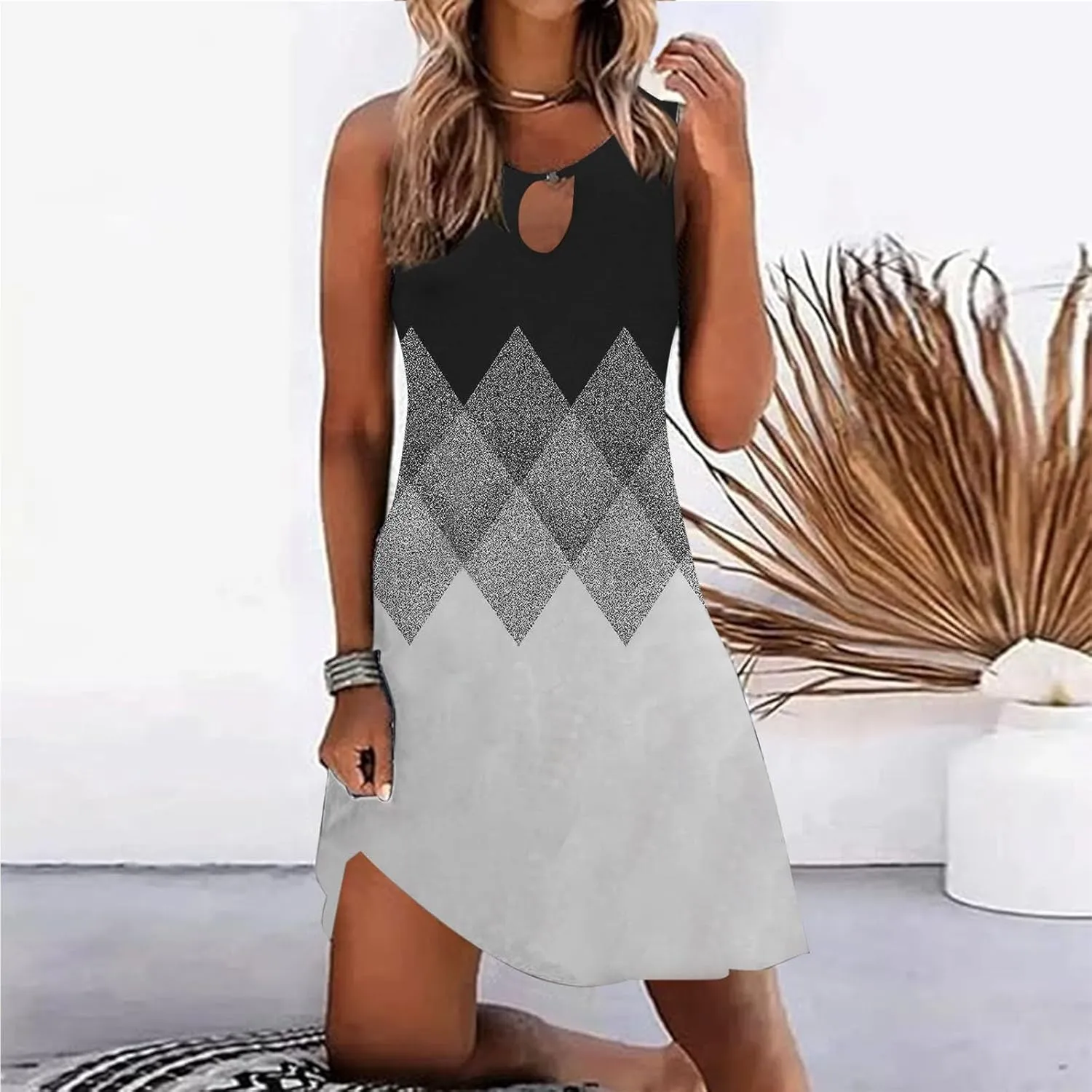 Sun Dresses for Women 2025 Summer Dress Loose V Neck Sleeveless Sundresses Swimsuit Coverup with Pockets Floral Tank Dresses